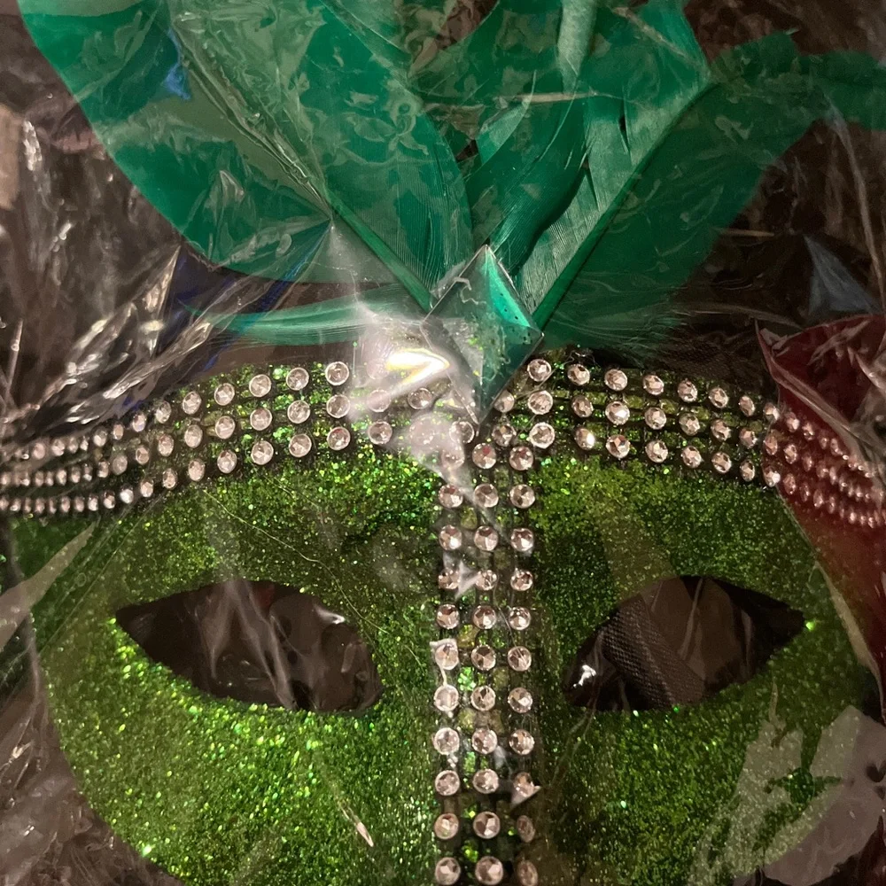 Green Feathered Masquerade Mask